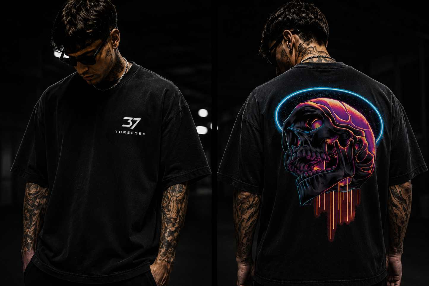 THREESEV Neon Reaper Oversized Tee