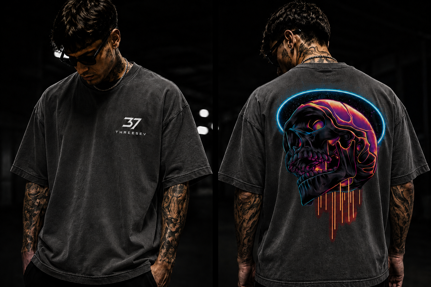 THREESEV Neon Reaper Oversized Tee