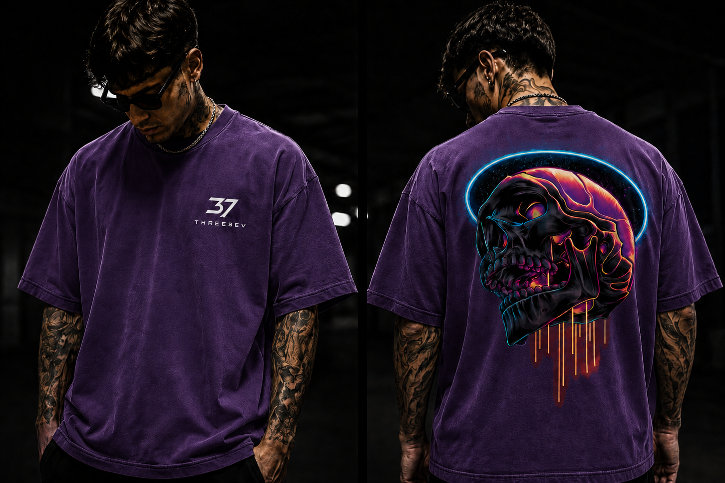 THREESEV Neon Reaper Oversized Tee