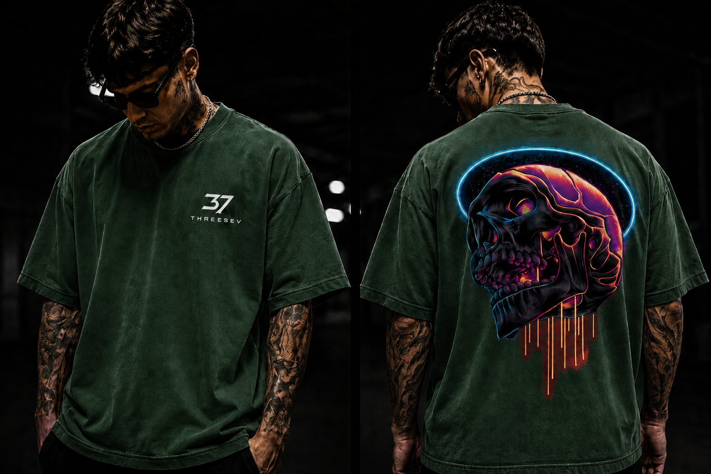 THREESEV Neon Reaper Oversized Tee
